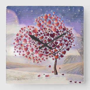 Love Tree Acrylic Wall Clock Quadratische Wanduhr