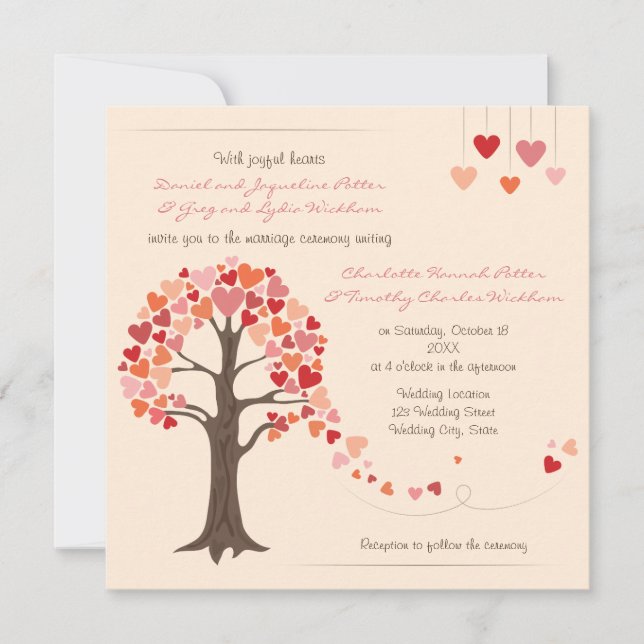 Love Tree Hearts Faire-part de mariage (Devant)