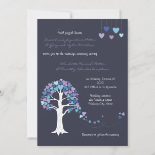 Love Tree Hearts Hiver Mariage Invitation Bleu