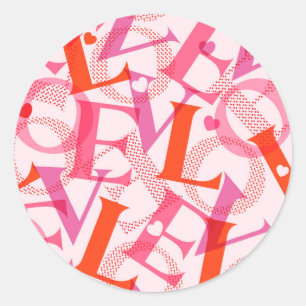 LOVE-Typografie-Muster zum Valentinstag  Runder Aufkleber