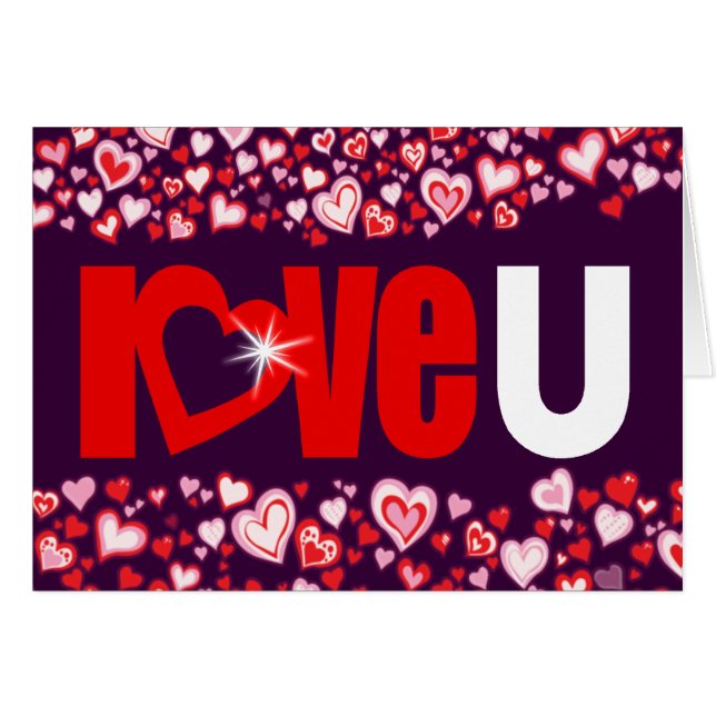 Love U coeur diamant rouge & violet carte (Devant Horizontal)
