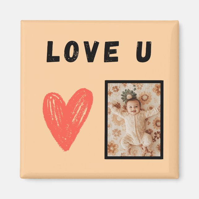 LOVE U Herz Design mit anpassbarem Foto Magnet (Vorne)