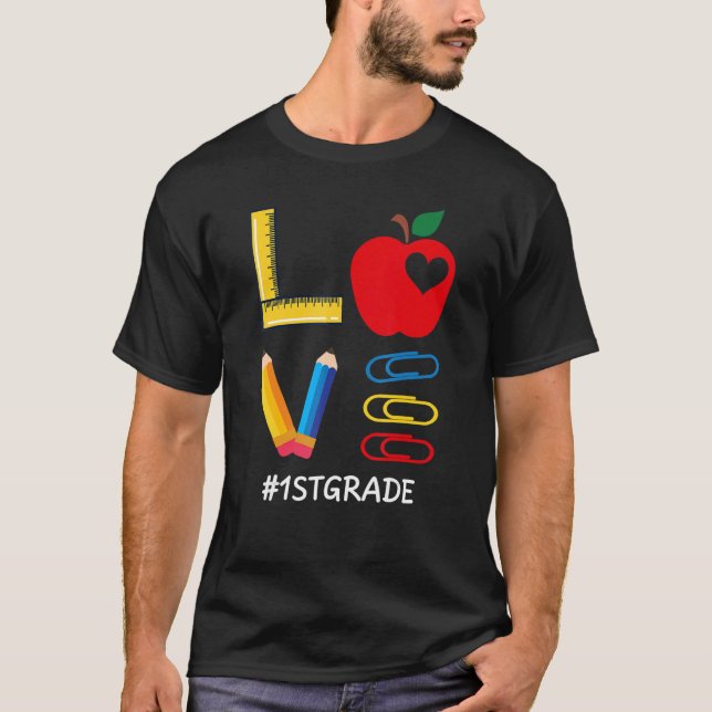 LOVE Valentines Day Apple Crayon 1st Grade Teacher T-Shirt (Vorderseite)