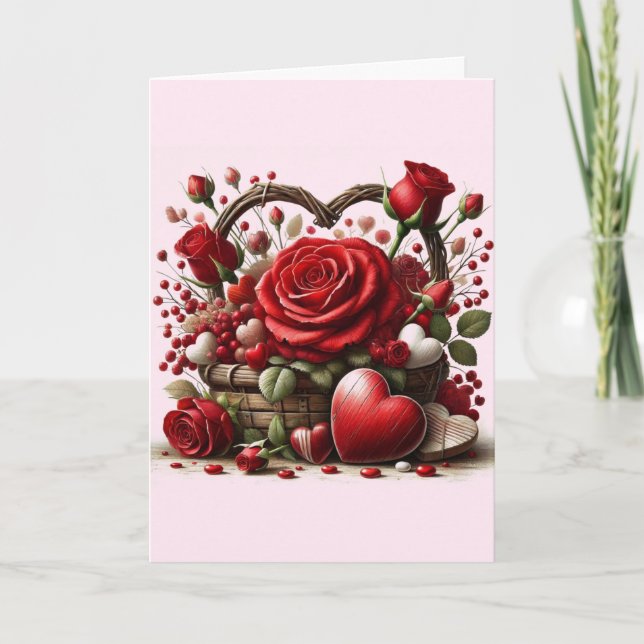 Love Valentine's Day Red Rose Hearts Carte de vaca (Devant)