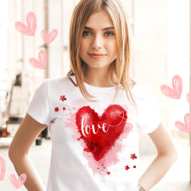 Love Watercolor heart in red Valentines day