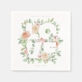 LOVE Watercolor Roses and Greenery Spring Wedding Serviette