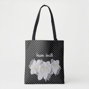 Love White Gardenia Blume Schwarz-weiß Polka Dot Tasche