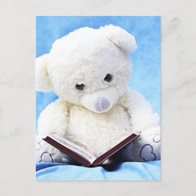 Love White Teddy Bear Read Book Postkarte (Vorderseite)