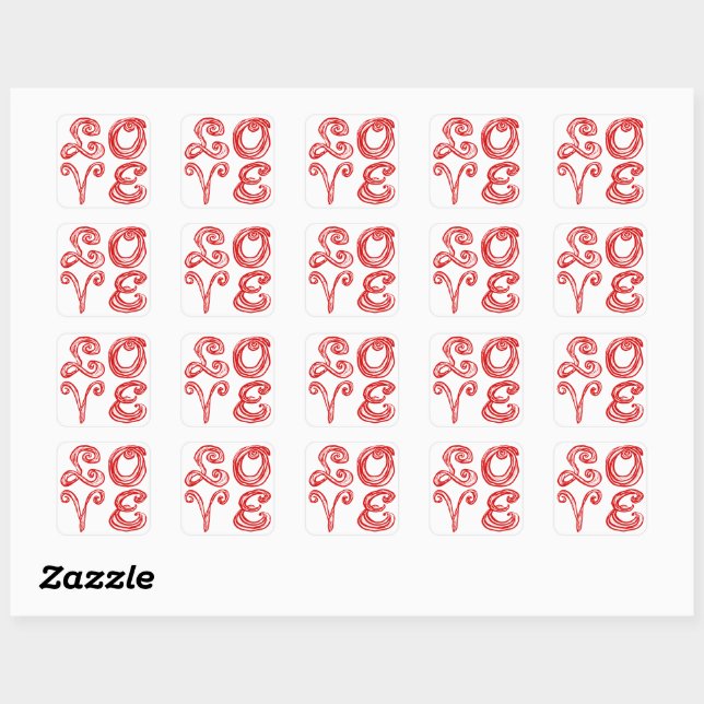 LOVE Word Art Fabric Font Red Letters  Quadratischer Aufkleber (Blatt)