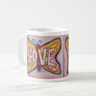 Love Word Art rose Papillon Ailes Coffee Mug