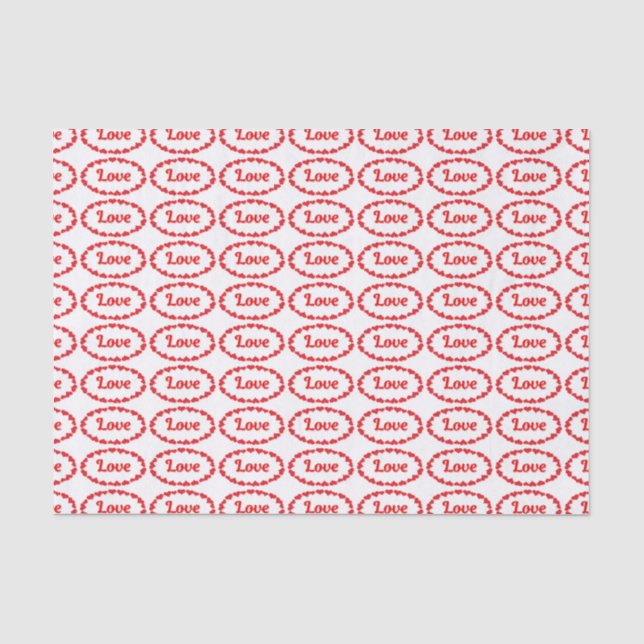 Love Word in Red and White Ovals Pattern  Seidenpapier (Vorderseite)