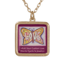 Love Word Pink Butterfly Collier Art Bijoux