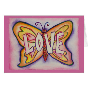 Love Word Pink Papillons de voeux ou cartes de not