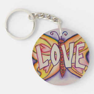 Love Word rose papillon Porte - clé Pendentif d'ar