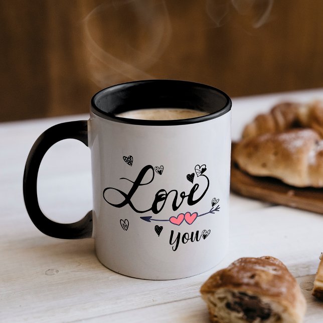 Love You Black Typography Coffee Mug (Créateur téléchargé)