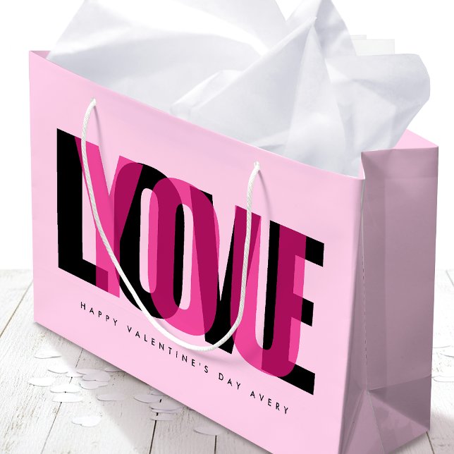 Love You Custom Name Happy Valentine's Day Pink Große Geschenktüte (Von Creator hochgeladen)