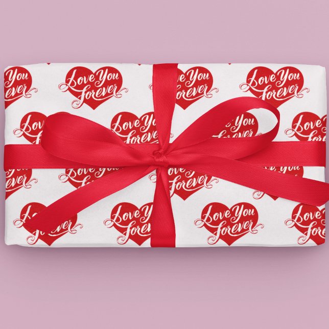Love You Forever Heart Valentine Wrapping Paper Geschenkpapier (Von Creator hochgeladen)