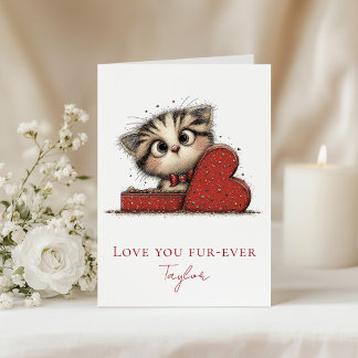 Love You Fur-Ever Funny Cat Valentine Folded Card Feiertagskarte