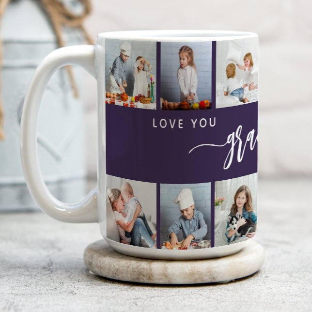 Love You Grandma 12 Photo Collage Purple Kaffeetasse (Von Creator hochgeladen)