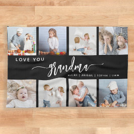 Love You Grandma 8 Photo Collage Black and White Geschirrtuch