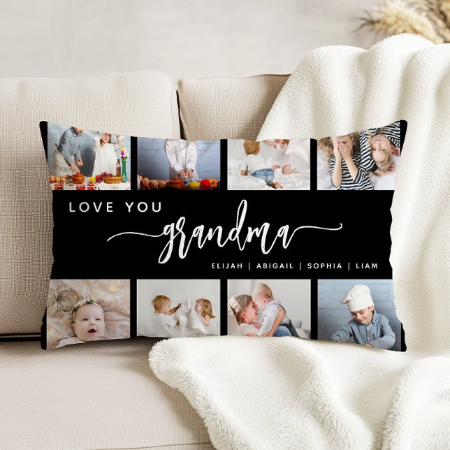 Love You Grandma 8 Photo Collage Black White Dekokissen (Von Creator hochgeladen)