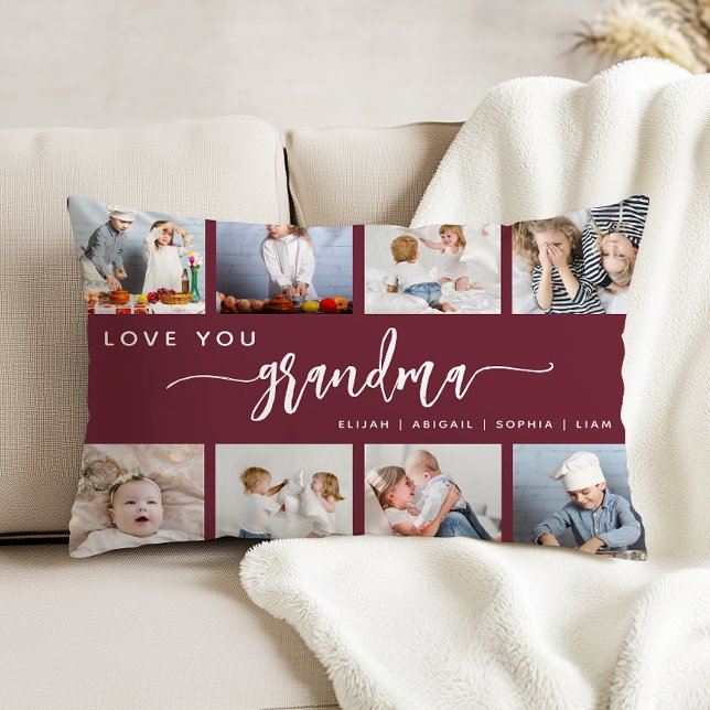 Love You Grandma 8 Photo Collage Burgundy Dekokissen (Von Creator hochgeladen)