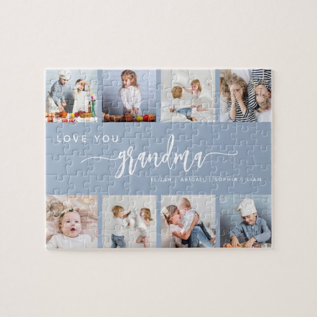 Love You Grandma 8 Photo Collage Dusty Blue (Horizontal)