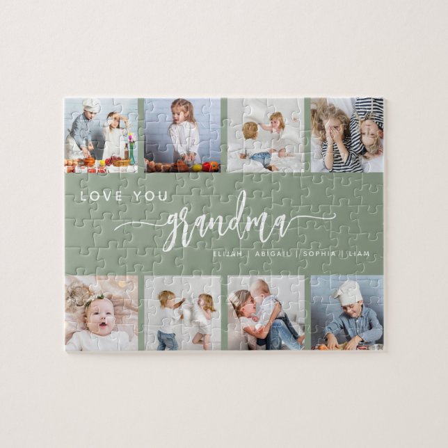 Love You Grandma 8 Photo Collage Sage Green (Horizontal)