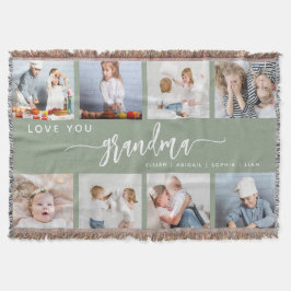 Love You Grandma 8 Photo Collage Sage Green Decke