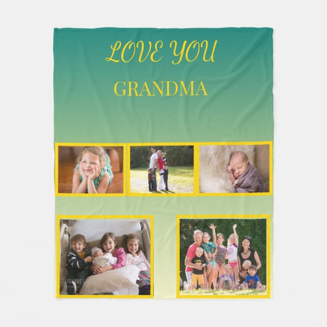 Love You Grandma Photo Collage and Gold Script Fleecedecke (Vorderseite)