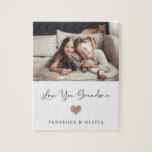 Love You Grandma Your Foto and Script and Heart<br><div class="desc">This Simple and stylish puzzle says "Love you Grandma" in trendy,  handwritten black script with a Rose gold Look Heart and a spot for her grandchildren's name. There is also room to show off your favorite personal foto.</div>