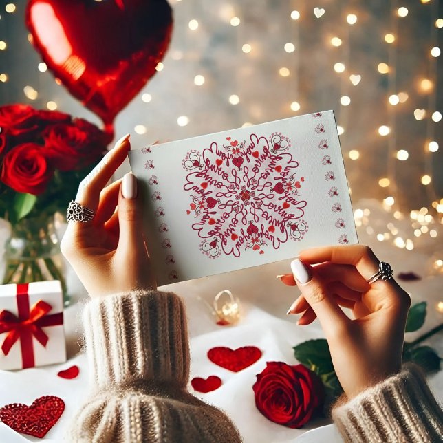 Love You handgeschriebene nahtlose Doodles Valenti Postkarte (Von Creator hochgeladen)