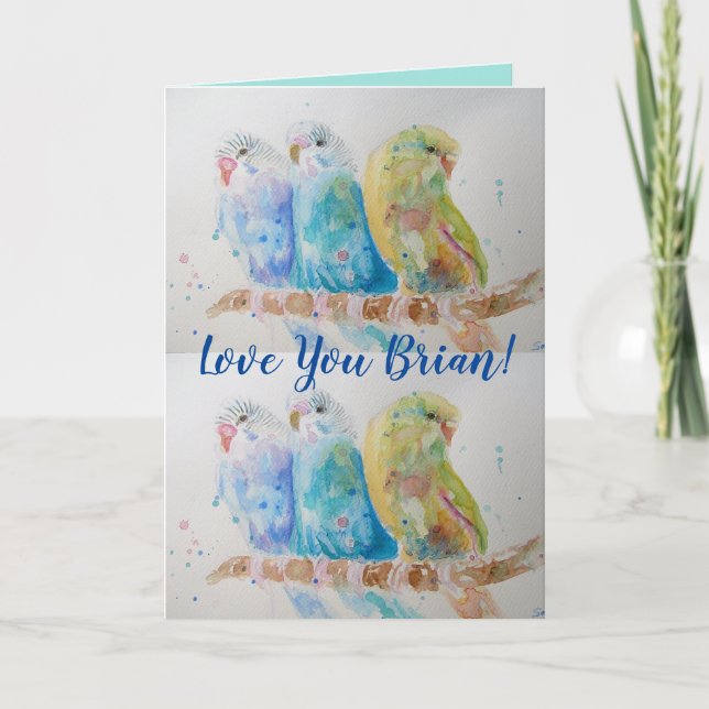 Love You Maris Nom Budgies Carte Aquarelle (Devant)