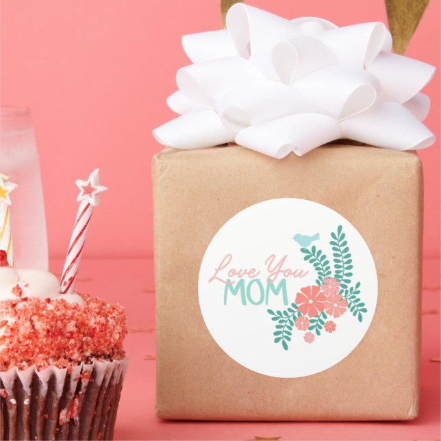 Love you mom callipraphy floral frame runder aufkleber (Party)