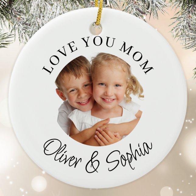 Love You Mom Modern Photo  Keramik Ornament (Von Creator hochgeladen)