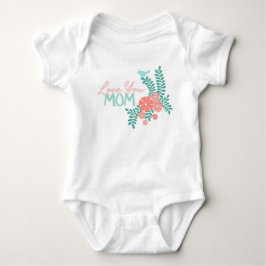 Love you mom text in blue pink floral design baby strampler