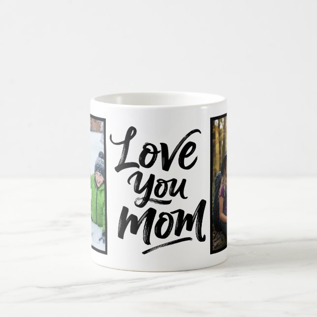 Love You Mom Two Photo Brush Script Kaffeetasse (Mittel)