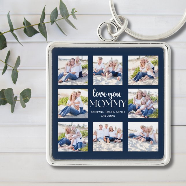 Love you Mommy Collage Photos childrens Blue Schlüsselanhänger (Von Creator hochgeladen)