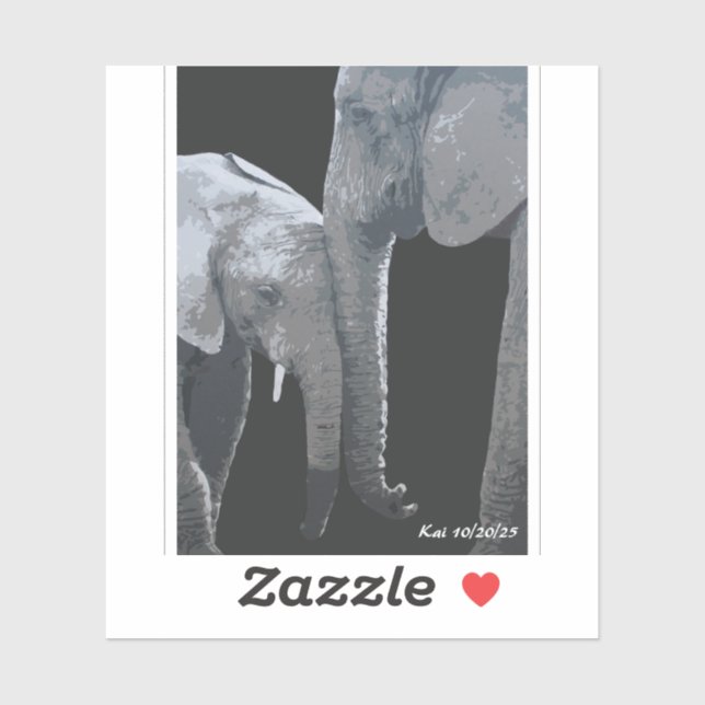 Love You More, Elephant Original Art Aufkleber (Blatt)