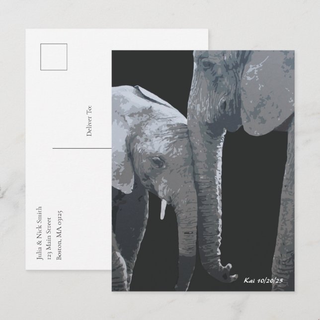 Love You More, Elephant Original Art Postkarte (Vorne/Hinten)