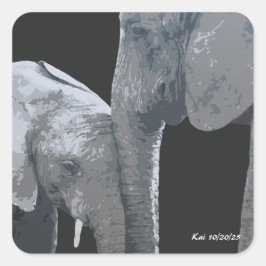 Love You More, Elephant Original Art Quadratischer Aufkleber