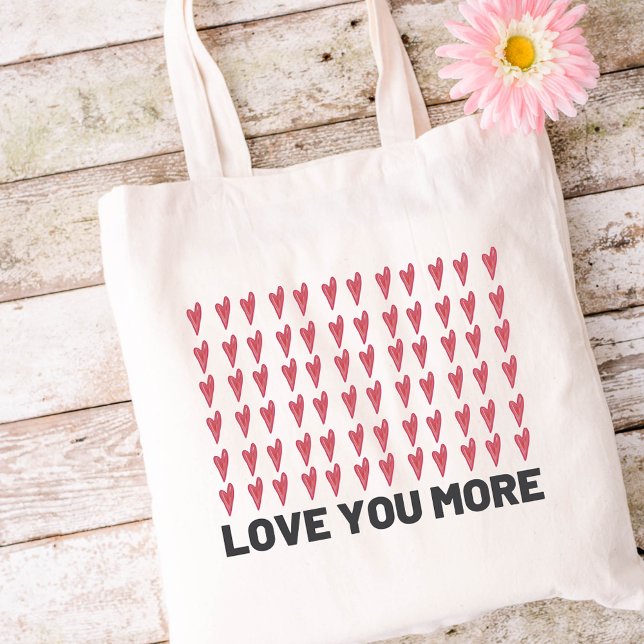 Love You More Red And Pink Heart Pattern  Tragetasche (Love You More Red And Pink Heart Pattern Tote Ba)
