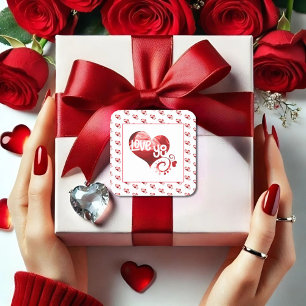 Love You Red marble Heart Valentine Carré Sticker