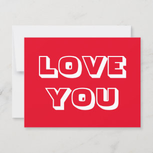 Love You red white modern bold typography cute Karte