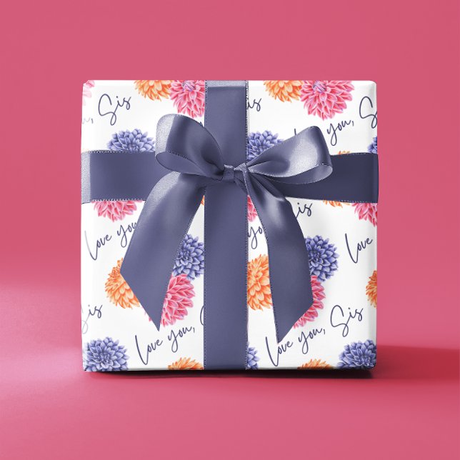 Love You Sis Wrapping Papier Plat Set de 3 (Let your sister know how much you love her with this beautiful floral wrapping paper set! )