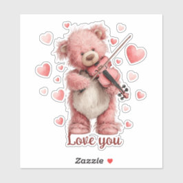 Love You Teddy with Violin Aufkleber
