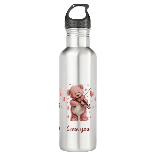 Love You Teddy with Violin Edelstahlflasche (Vorderseite)