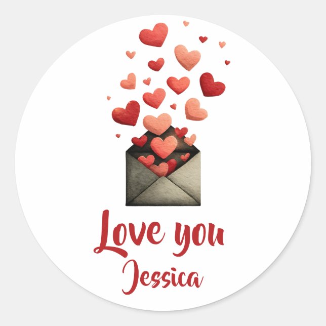 Love You Valentine Envelope Design Runder Aufkleber (Vorderseite)