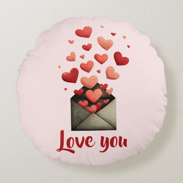 Love You Valentine Envelope Design Rundes Kissen (Vorderseite)