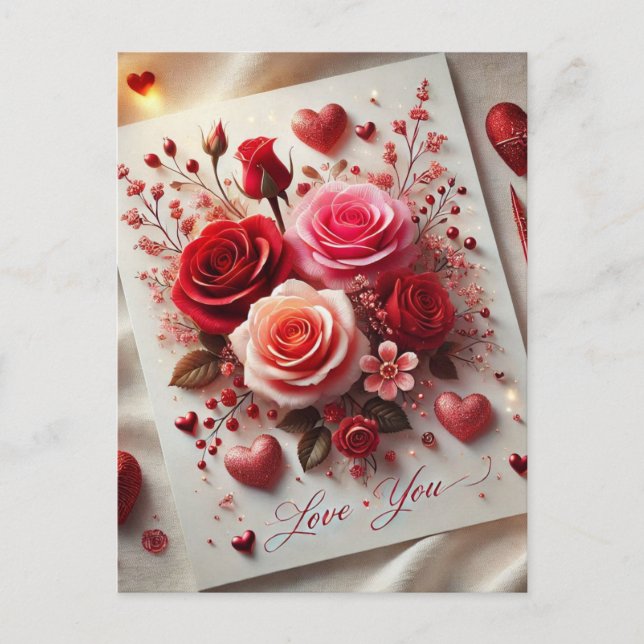 Love You Valentine's Day Rose Carte postale (Devant)